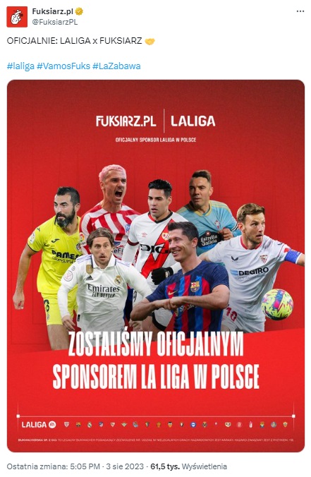 sponsoring bukmacherski Fuksiarz La Liga
