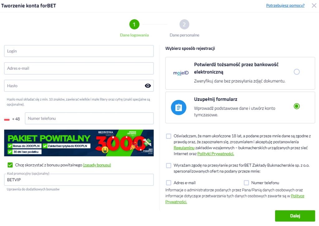 forbet rejestracja bukmacher bez dowodu