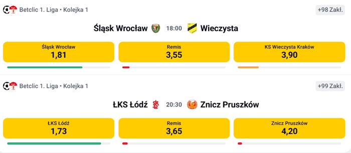 Betclic 1. Liga zakłady przedmeczowe
