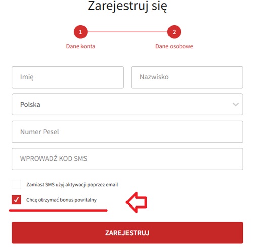 fuksiarz rejestracja bonus powitalny jak otrzymać