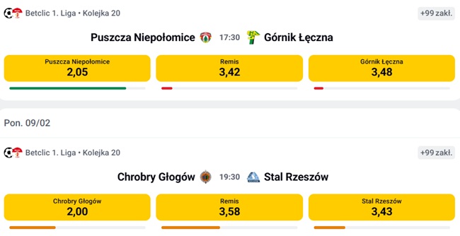 Betclic 1. Liga zakłady przedmeczowe