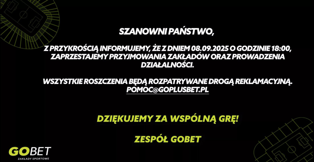 GoBet komunikat o zakończeniu działalności