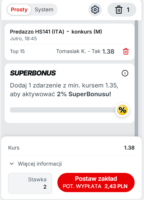 Skoki narciarskie IO - kupon promocyjny na Tomasiaka 