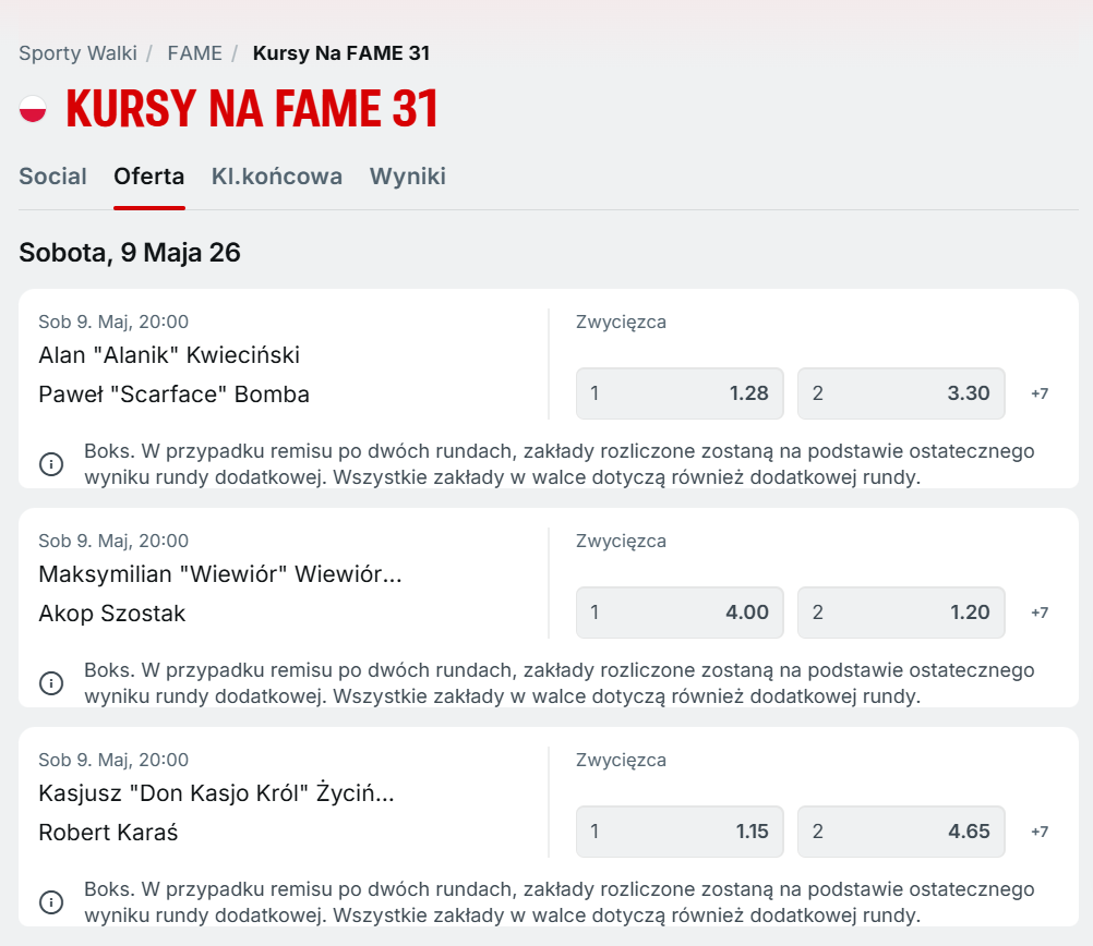 Fame MMA kod promocyjny i kursy bukmacherskie w Superbet