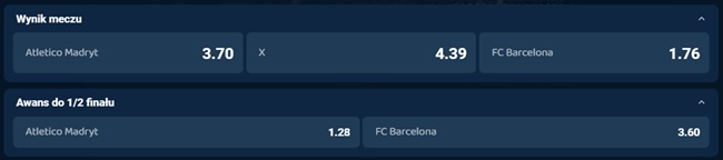 typy i kursy w Lebull na Atletico - Barcelona